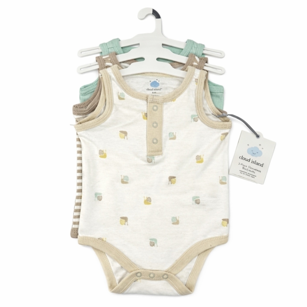 Cloud Island Baby Bodysuits 0–3 Months | 3-Pack Sleeveless Cotton